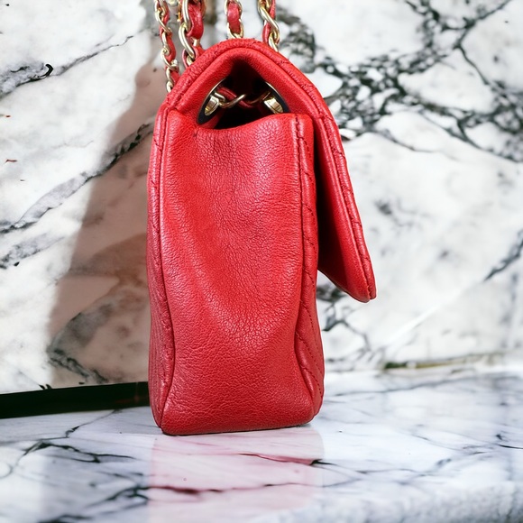 Chanel red chevron wrinkled leather small rectangular medallion chain bag - Picture 3 of 15